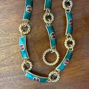 Vintage 1970s Gucci green enamel chain belt Authentic Vintage Gucci GG Monogram RARE 1960 main image 3